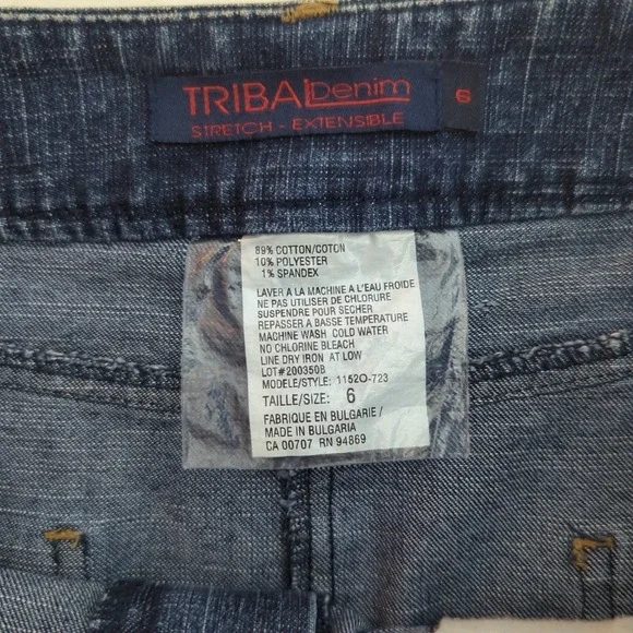 Tribal Denim Skirt Womens 6 Stretch Dark Wash Knee Length Front Slit Y2K 90s - Picture 4 of 7